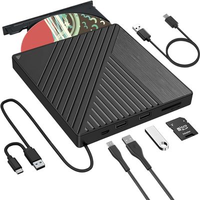 [5 in 1] External CD DVD Drive for Laptop, Portable CD Player with SD/TF Card Reader 2 USB Ports, Portable RW DVD CD Burner Optical CD/DVD Drive for Laptop, Desktop PC, Windows 7/8.1/10, Linux,