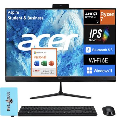 acer Aspire Student & Business All-in-One 27" FHD (AMD Ryzen 7 5825U, 16GB DDR4, 1TB PCIe SSD, AMD Radeon, Win 11 Pro) w/MS 365 Personal, DKZ USB Port Expander