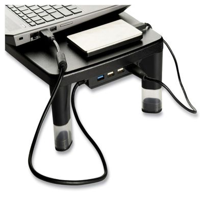 Adjustable Monitor Stand with USB Hub, Ergonomic Desk Riser with 4 USB Ports, 21.6 x 9.4 x 3.9 Inches, Black Computer Stand for Laptops and Monitors