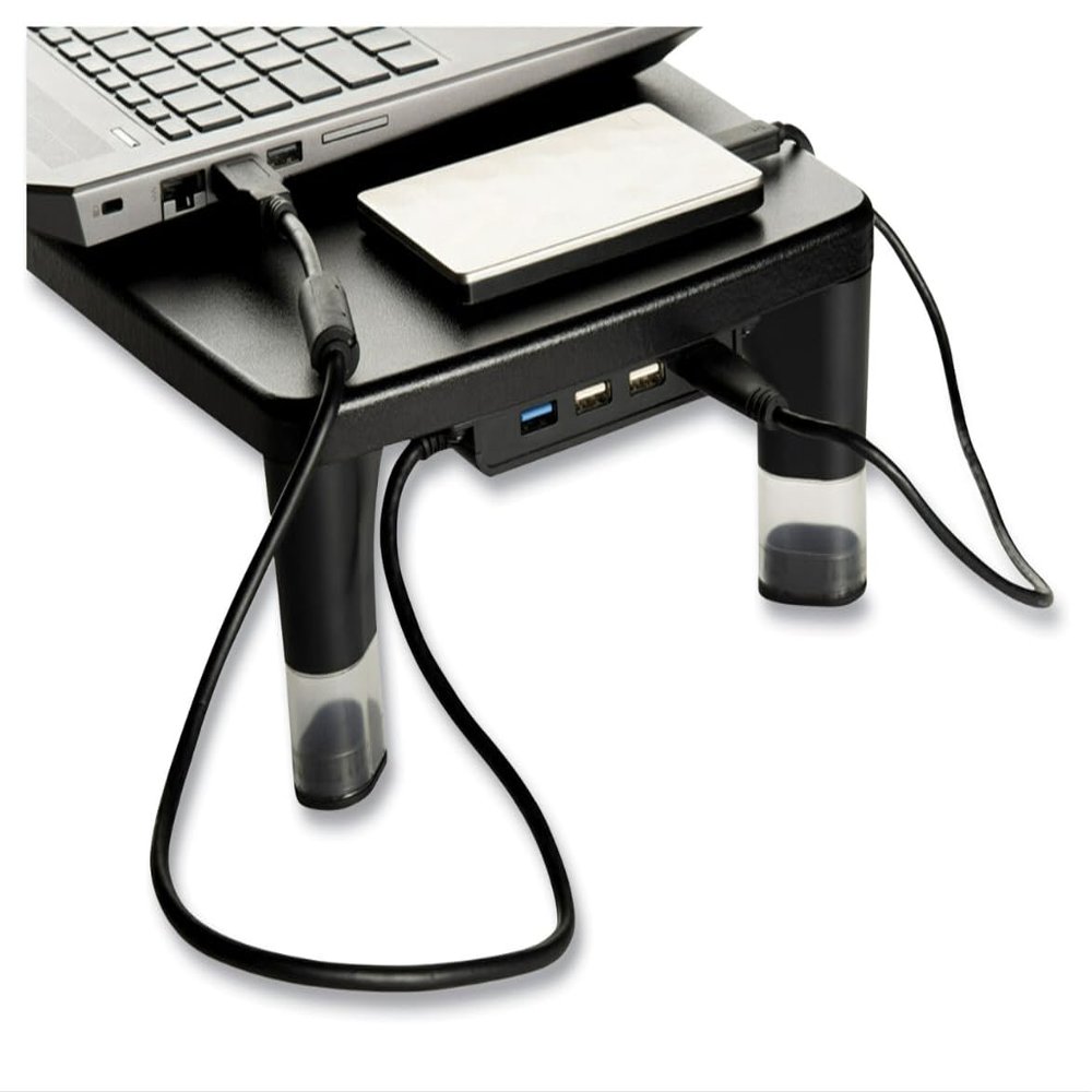 Adjustable Monitor Stand with USB Hub, Ergonomic Desk Riser with 4 USB Ports, 21.6 x 9.4 x 3.9 Inches, Black Computer Stand for Laptops and Monitors