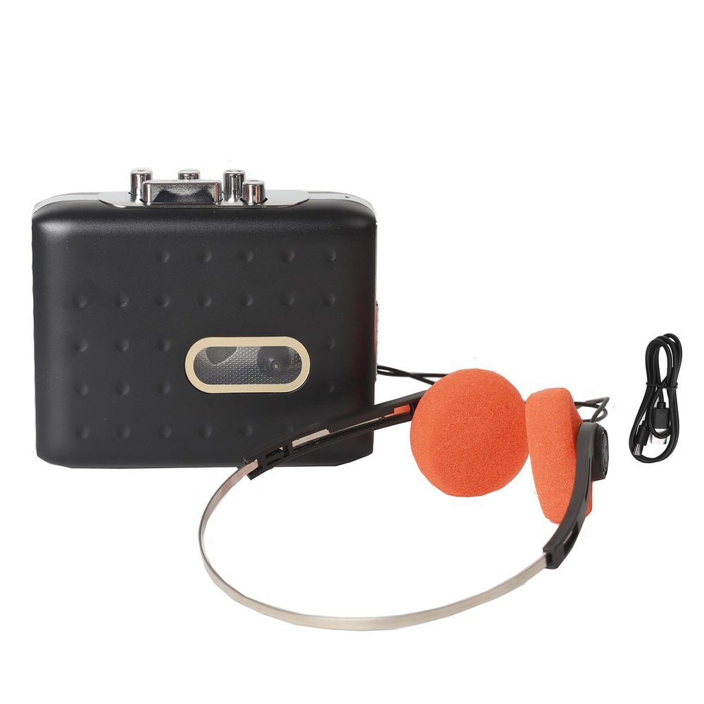 Portable Cassette Tape Recorder Player, USB C Cassette to MP3 Converter with Headphone Jack, Built in Microphone for Reverse Recording to Tape, Black ABS Compact Design for Music L