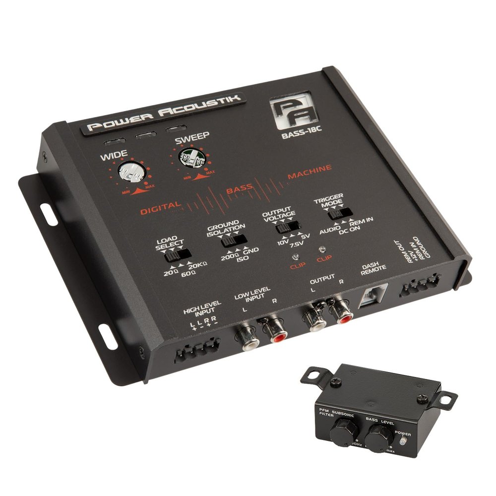 Power Acoustik BASS-18C Bass Processor  Variable Subsonic Filter and RCA/High-Level Input | LED Clipping Indicator | 10V Output w/Ground Isolation | Car Audio Sub Enhancer and Dash Control