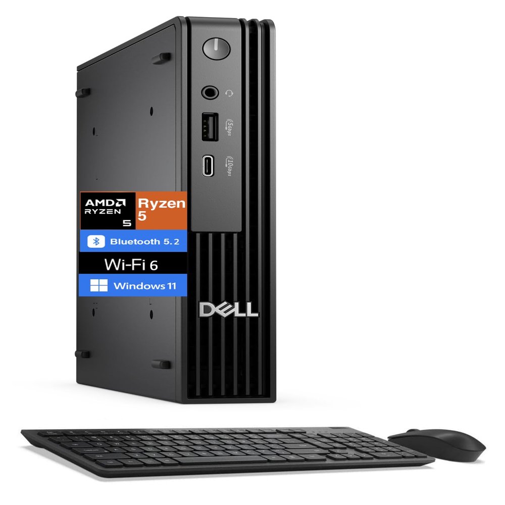 Dell Pro Micro QCM1255 Next-Gen Optiplex Mini PC (AMD Ryzen 5 8500GE (Beats Ultra 5 235T), 32GB DDR5, 256GB PCIe SSD, Radeon 740M, RJ-45, WiFi, HDMI, Display Port, Wireless KB & Mouse, Win11Pro)
