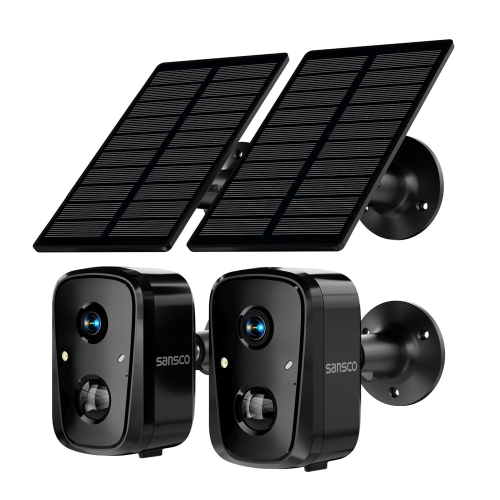 SANSCO Wireless Solar Security Wireless Camera, 4MP WiFi Camera Outdoor with Color Night Vision, PIR Human Detection, 2-Way Talk, Support 2.4GHz&5.8GHz, 2 Pack