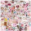 100PCS Coffee Lover Pink Sticker Pack, Waterproof Vinyl Decals for Water Bottles, Laptops, Journals, Cute Coffee Time Themed Decorative Stickers for Scrapbooking, Party Favors view 1