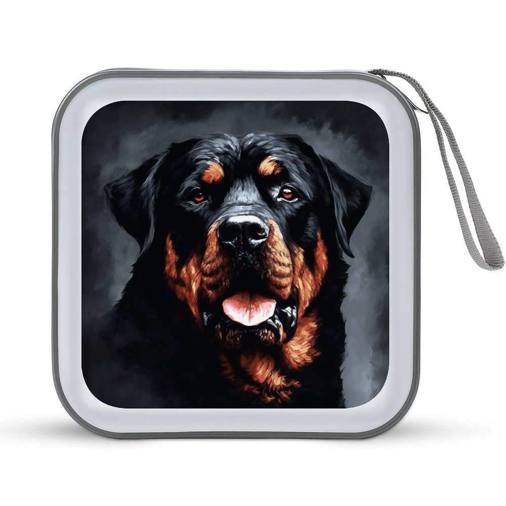 VstaDank Cool Rottweiler Dog Art CD Case Holder 40 Capacity Hard Plastic DVD Case Portable Zipper Disc Storage Organizer Large Storage EVA Protective Blu-ray Wallet for Home Games Disc