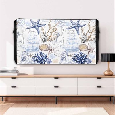 DOME-SPACE Outdoor TV Cover,Ocean Starfish Blue Coral 600D Thick Outside Flat Screen Weatherproof Outdoor TV Screen Protector with Zipper for 60 to 65 Inch Flat Screens Nautical Anchor Vintage Boat