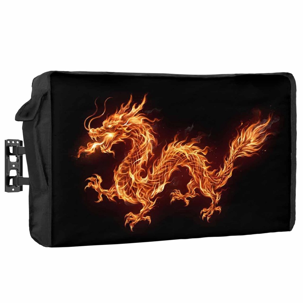 Dragons Outdoor TV Cover 48"-50" Waterproof & Weatherproof TV Cover for Outside Modern Abstract 600D Thick TVs Enclosure Funny Minimalist Artwork Flat Television Display Screen Protector with Pocket