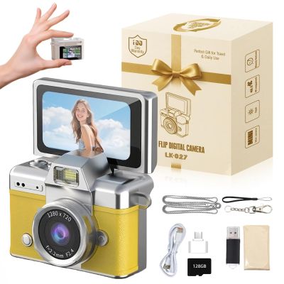 VintageMiniDigitalCamera,Retro1080PHDVideoKeychain Camera,Portable Small Body Cam with 0.96 IPS Screen,Type-C Charging Go Cam for Travel & Photography Enthusiasts,Phone Card Included128GB (Yellow)