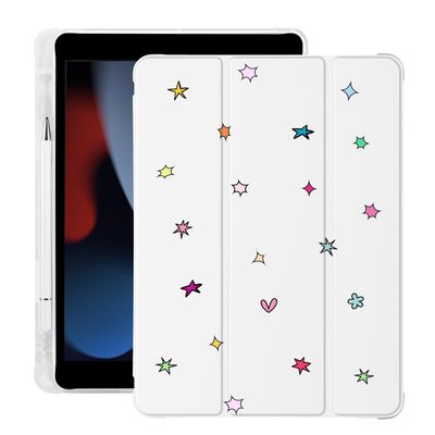 BlHMCASE Cute Kawaii Star for iPad Air 3 Case with Pencil Holder, Auto Sleep/Wake, White Leather Soft TPU Back Cover for iPad Pro 10.5 Inch 2017