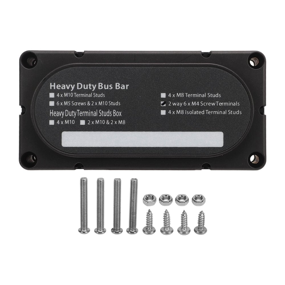 QWUUYEC M4 Bus Bar Power Distribution Box, 6 Way, 300A, 12 to 48V, Rust Proof, ABS and Metal, for Cars, Trucks, RVs, Marine Boats - High Load Capacity, Secure Cable Storage, Ideal for