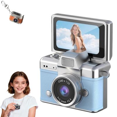 VintageMiniDigitalCamera,Retro1080PHDVideoKeychain Camera,Portable Small Body Cam with 0.96 IPS Screen,Type-C Charging Go Cam for Travel & Photography Enthusiasts,Phone Card Included64GB (Blue)
