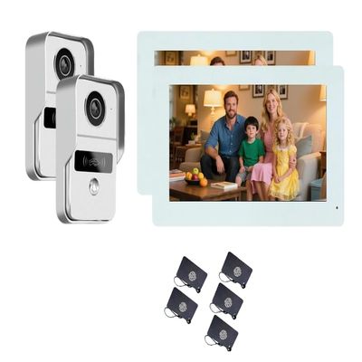 2-Wire Video Intercom Set,Doorbell Camera,1080P Camera 7 Inch Touch Monitor,WiFi Video Door Phone Kit for Home,Night Vision Device,3 in 1 Unlock (2 White Bell+2 White Monitor)