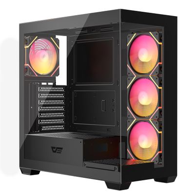 darkFlash DS900 ATX Mid Tower PC Case, 270 Panoramic Dual Tempered Glass, 4 PWM ARGB Fans Included, Type-C Front I/O, Supports 360mm Radiator, Black