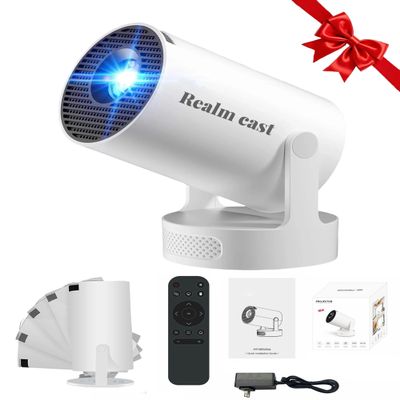 Realm Cast Projector  Book Projector, Portable Projector, Mini Projector with Wifi and Bluetooth, 4k Projector, Auto Keystone, Low Latency & 180 Rotation Projector for Bedroom