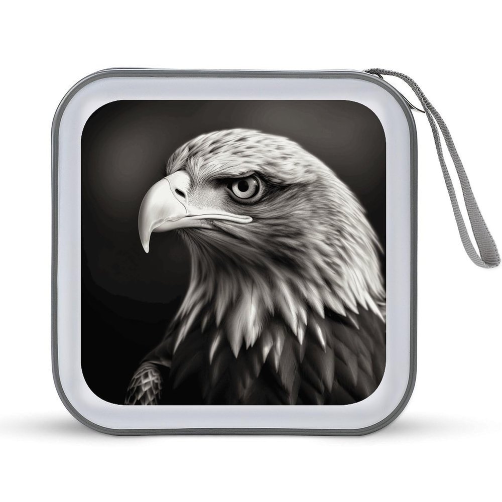 VstaDank Eagle Black And White CD Case Holder 40 Capacity Hard Plastic DVD Case Portable Zipper Disc Storage Organizer Large Storage EVA Protective Blu-ray Wallet for Home Games Disc