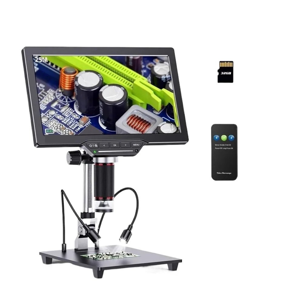 InduCorex DM202 Max Digital Microscope 1300x, HDMI Microscope Camera 25MP 10" LCD IPS Screen Video Soldering Microscopio Magnifier(with Slides)