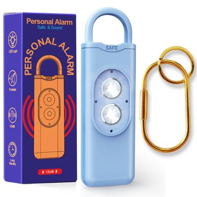 Halo-Siren Keychain, HaloSiren Personal Safety Alarm - 130db Loud Alarm Keychain with LED Strobe Light, Compact Emergency Siren (Double Flashing Lights - Blue + Copper Ring)