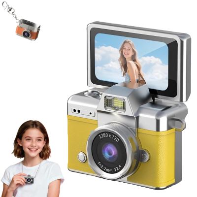 VintageMiniDigitalCamera,Retro1080PHDVideoKeychain Camera,Portable Small Body Cam with 0.96 IPS Screen,Type-C Charging Go Cam for Travel & Photography Enthusiasts,Phone Card Included64GB (Yellow)