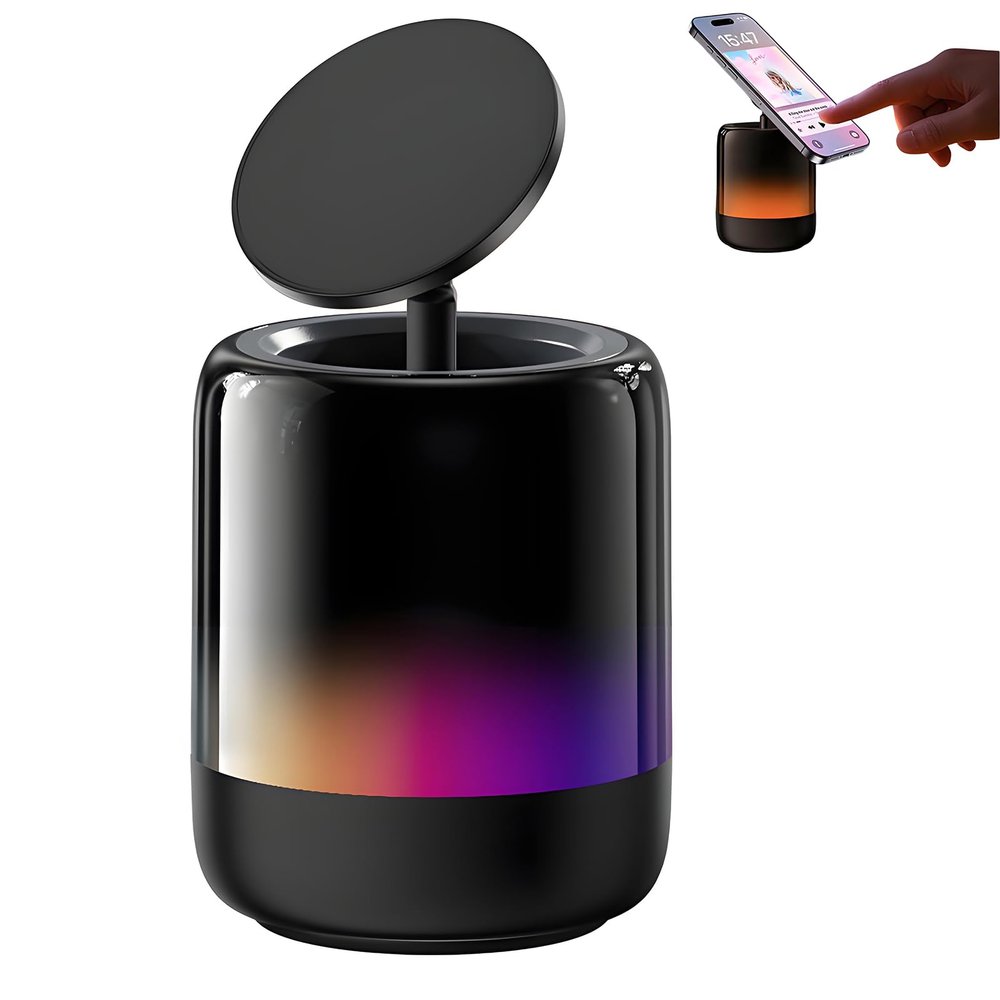 Hounyoln Magnetic Bluetooth Speaker, N52 Magnet Phone Holder,600mAh RGB Light Magnetic Speaker, 12Hrs Night Light Play, 360 Sound, Type-C, TF Card, TWS Stereo Pairing, Ideal for Camping, Fitness