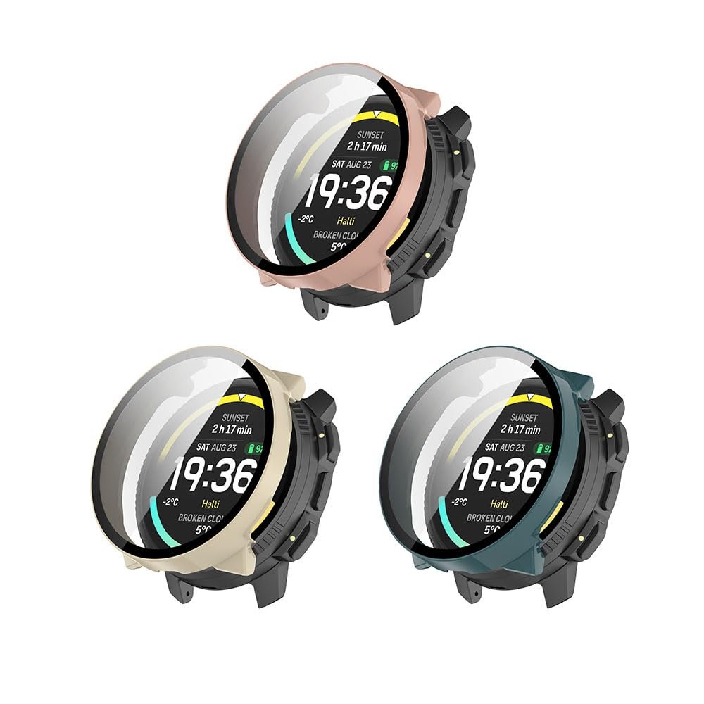 3 Pack Hard Case for SUUNTO Vertical 2 with Screen Protector, Hard PC Protective Case Shockproof Anti-Scratch Bumper Cover with Tempered Glass (Beige/Pink/Green)