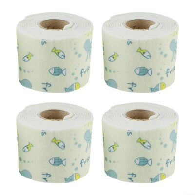Moisture Absorbing Strip 2.8M Roll, Reusable Water Absorbent Tape for Glass Surfaces, Washable Non-Woven Fabric with Customizable Length, for Bathroom Sink Countertops, 4-PackSmall Fish