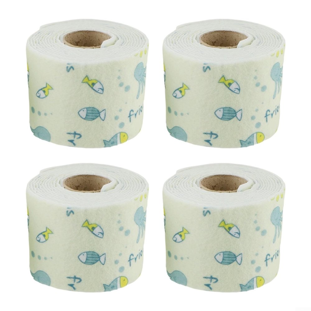 Moisture Absorbing Strip 2.8M Roll, Reusable Water Absorbent Tape for Glass Surfaces, Washable Non-Woven Fabric with Customizable Length, for Bathroom Sink Countertops, 4-PackSmall Fish