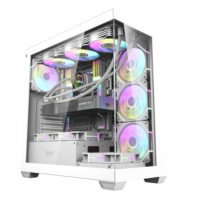 darkFlash DS900 ATX Mid-Tower Gaming PC Case, Dual Tempered Glass Full View Design, 1 Pre-Installed PWM Fan (Non-RGB), Front Type-C Port, Supports 360mm Radiator, White