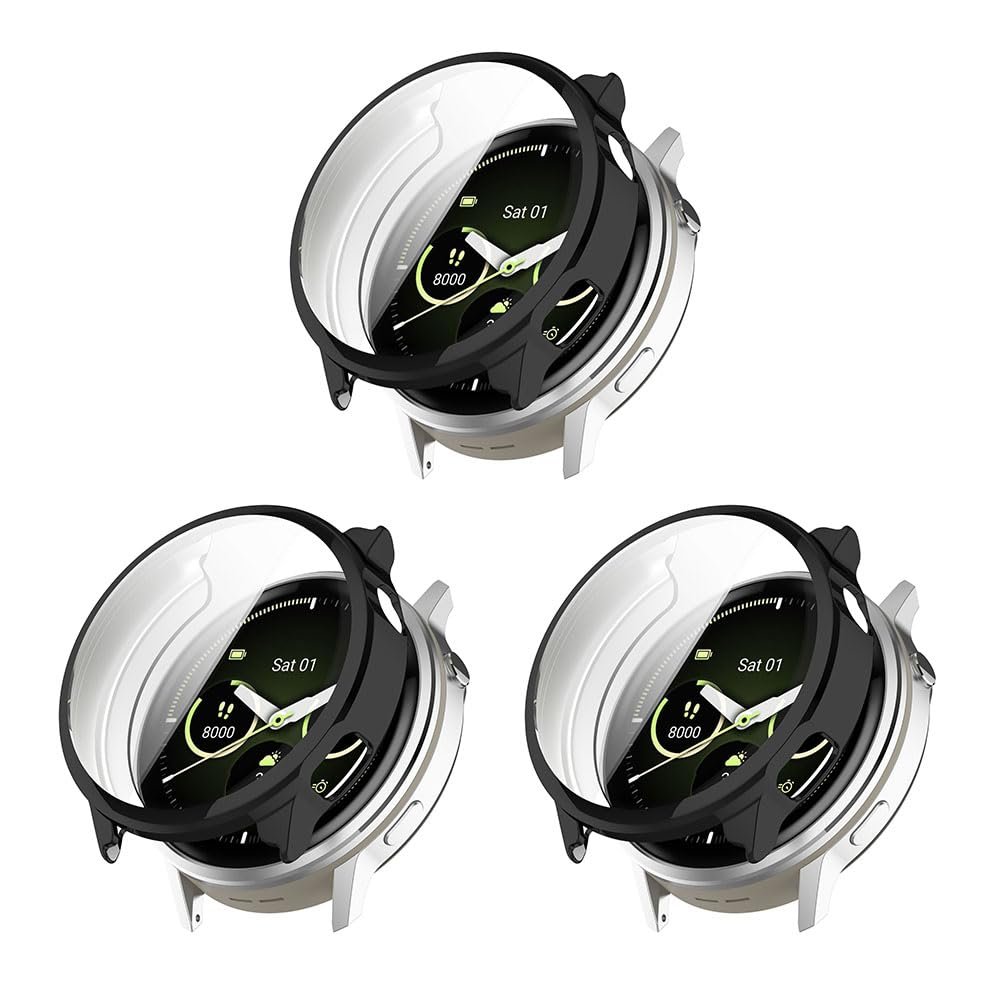3 Pack Cases Compatible with Garmin Venu 4 41mm with Screen Protector, 360 Rundum Flexible TPU Shockproof Scratch Proof Cover Case for Garmin Venu 4 41mm Smartwatch (Black/Black/Black)
