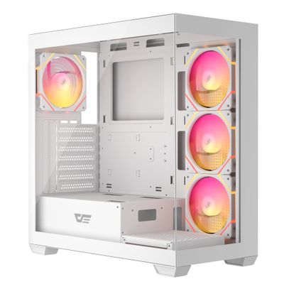 darkFlash DS900 ATX Mid-Tower Gaming PC Case, Dual Tempered Glass Full View Design, 1 Pre-Installed PWM Fan (Non-RGB), Front Type-C Port, Supports 360mm Radiator, White