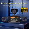 360Full View Car Dashcam System, 4 Channel Dash Cam 1080P Full HD Recording Front/Rear/Side, Loop Recording, Parking Mode, Mobile Viewing & Collision Detection (with 32G Memory Card) view 2