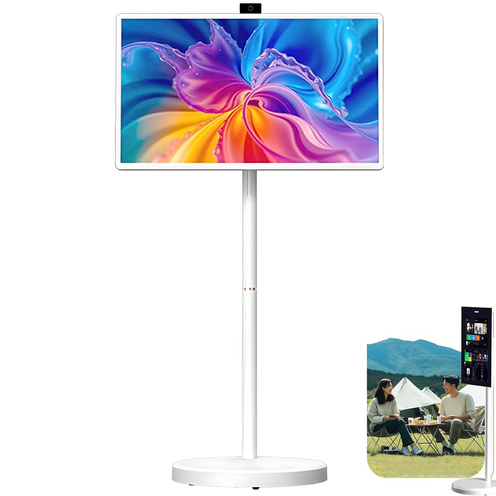 FgdVrelnor Portable Smart Tv, Mobile Tv Tablet, with Wheels, 360 Rotation, 1080P, Multi-Angle Adjustment, Suitable for Bedrooms and Kitchens 21.5in8+128G
