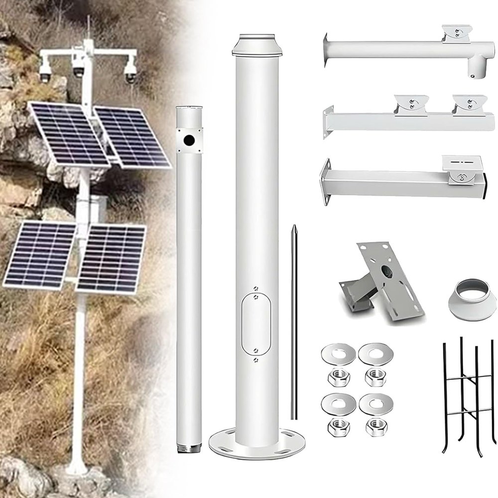 2-6M Tall Security Camera Pole Outdoor, Universal Surveillance Camera Post Stand with 4 Brackets, Backyard Walkway Industrial Commercial Home Use(Tall 3m/9.8ft)
