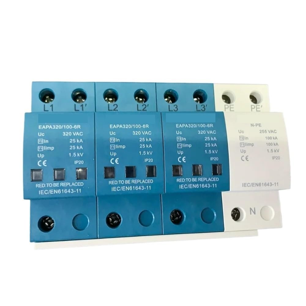 3+NPE Surge Protector T1+T2, 100KA AC SPD, AC Surge Protective Device 275V 320V 385V 440V,SPD Arrester(3 NPE 385V,with RC)