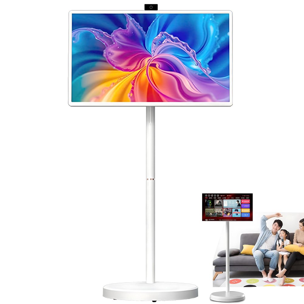 FgdVrelnor Smart Portable Wireless Touchscreen Tv, Mobile Tv Tablet, with Wheels, Multi-Angle Adjustment, 360 Rotation, 1080P, Suitable for Bedrooms and Kitchens 32in8+128G
