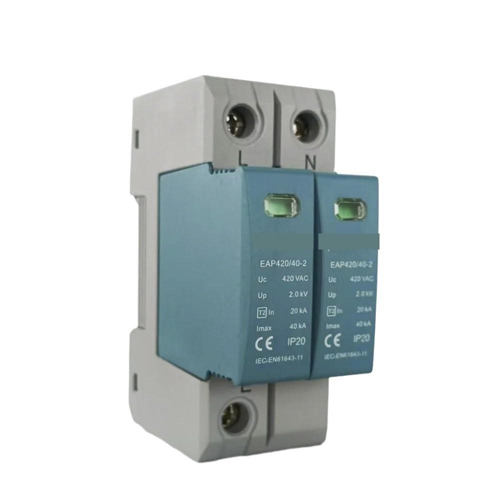 2P Surge Protector 20KA-40KA, AC75V-AC420V House Surge Protector 220V, Surge Arrester T2,Din Rail Installation(AC 385V)