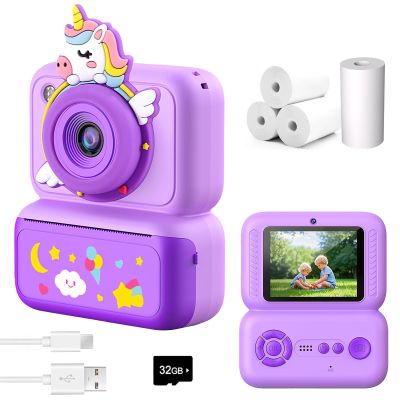 Kids Camera Instant Print, Instant Camera with 4 Roller Photo Paper & 32GB Card, 1080P Dual-Lens Digital Camera for Kids, Boys and Girls Toys Gifts for Teenage Girls Kids Toys for Ages 8-13 (Purple)