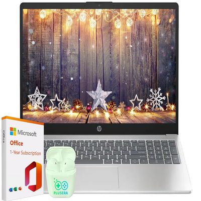 HP 15.6" Business Laptop with Microsoft Office 365 with Copliot AI & 1TB OneDrive, 8GB RAM 128GB SSD, Quad-Cores Intel Processor, Windows 11, PLUSERA Earphones, Natural Silver