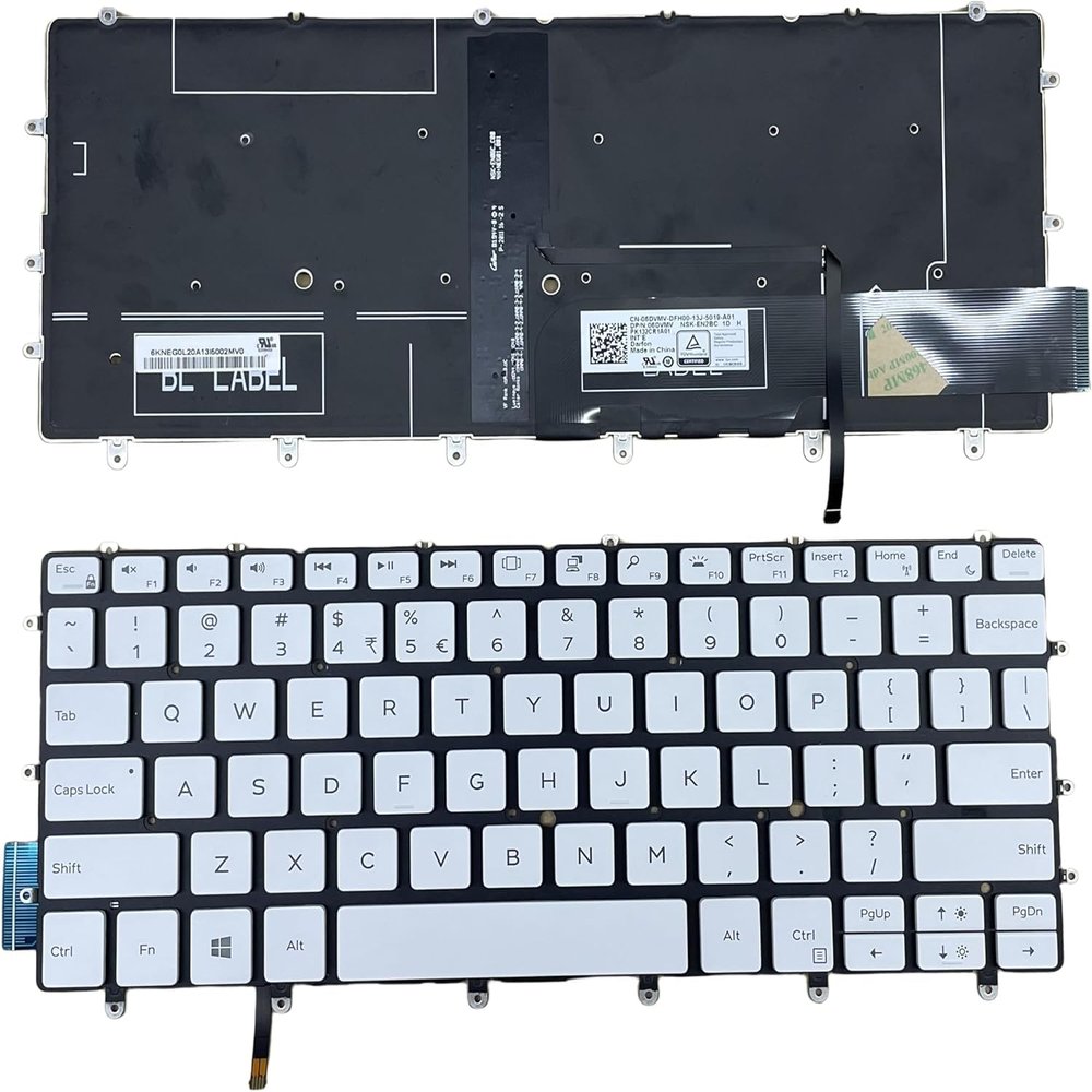 100% New Replacement Keyboard with Screwdriver for Dell XPS 13 9380 9370 9305 7390 Series Laptop, Dell XPS 13 9380 9370 9305 Laptop White Frameless Backlit Laptop Keyboard