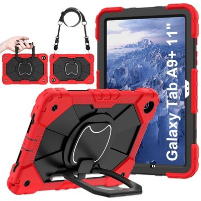 360 Rotation Handle Stand Case Suitable for Samsung Galaxy Tab A9 8.7inch 2023 Armor Heavy Duty Drop-Proof Tablet Cover(Red Black)