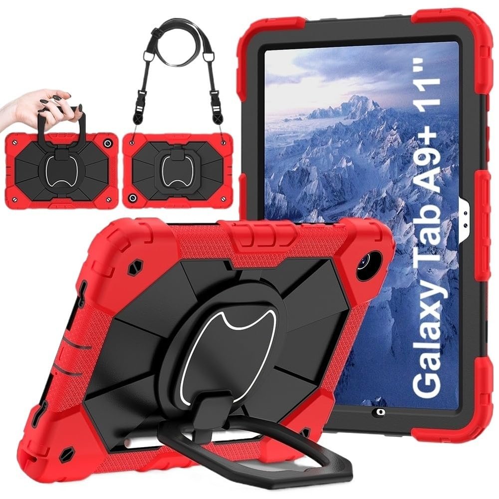 360 Rotation Handle Stand Case Suitable for Samsung Galaxy Tab A9 8.7inch 2023 Armor Heavy Duty Drop-Proof Tablet Cover(Red Black)