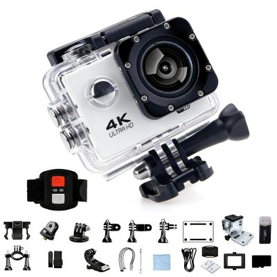 4K Action Camera, Waterproof WiFi Sports Camcorder, Ultra-Wide Lens Outdoor Adventure Gear for Diving Cycling Skiing (White, 64G)