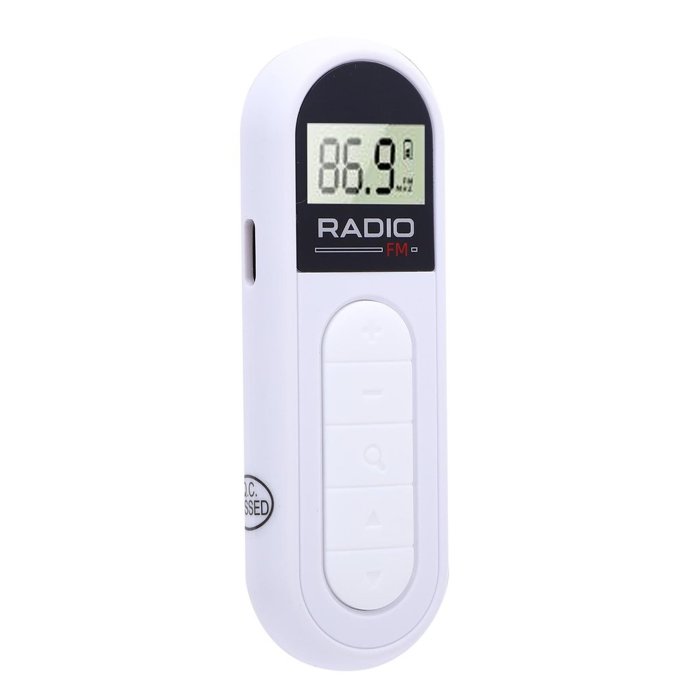 LAISANIM Portable FM with LCD Display, Clip On Design, Pocket Size Digital Tuning with Earphones USB Cable for Home, Outdoor, Travel, Emergency for Elderly and Parents (White)
