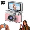 Mini Digital Camera with 1.47 in LCD Screen, 1080P Flip Screen Mini Camera with Built-in Flash & Flip Display, Portable Keychain Camera for Travel & Daily Use, with a 64GB Memory Card (Pink) view 1
