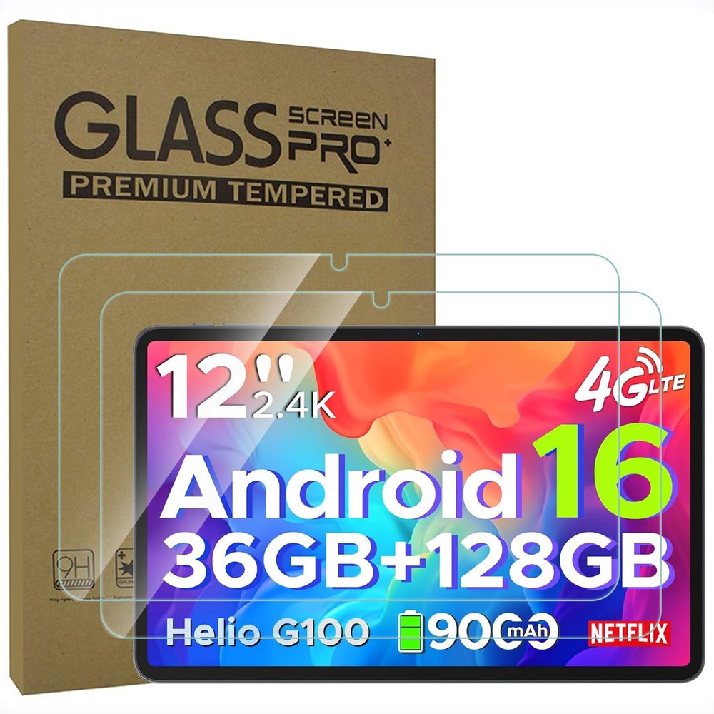 AKNICI 2-Pack Tempered Glass Screen Protector for DOOGEE Tab G6 Pro Tablet 12 Inch, Ultra Clear Transparency Anti-Scratch 9H Hardness