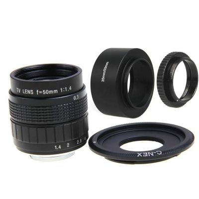 50mm F1.4 Lens +C Mount +Lens Hood + Macro Ring for Sony E Mount NEX3 NEX6 NEX7 NEX-5R A6600 A6500 A6300 A6000 A5000 Excellent