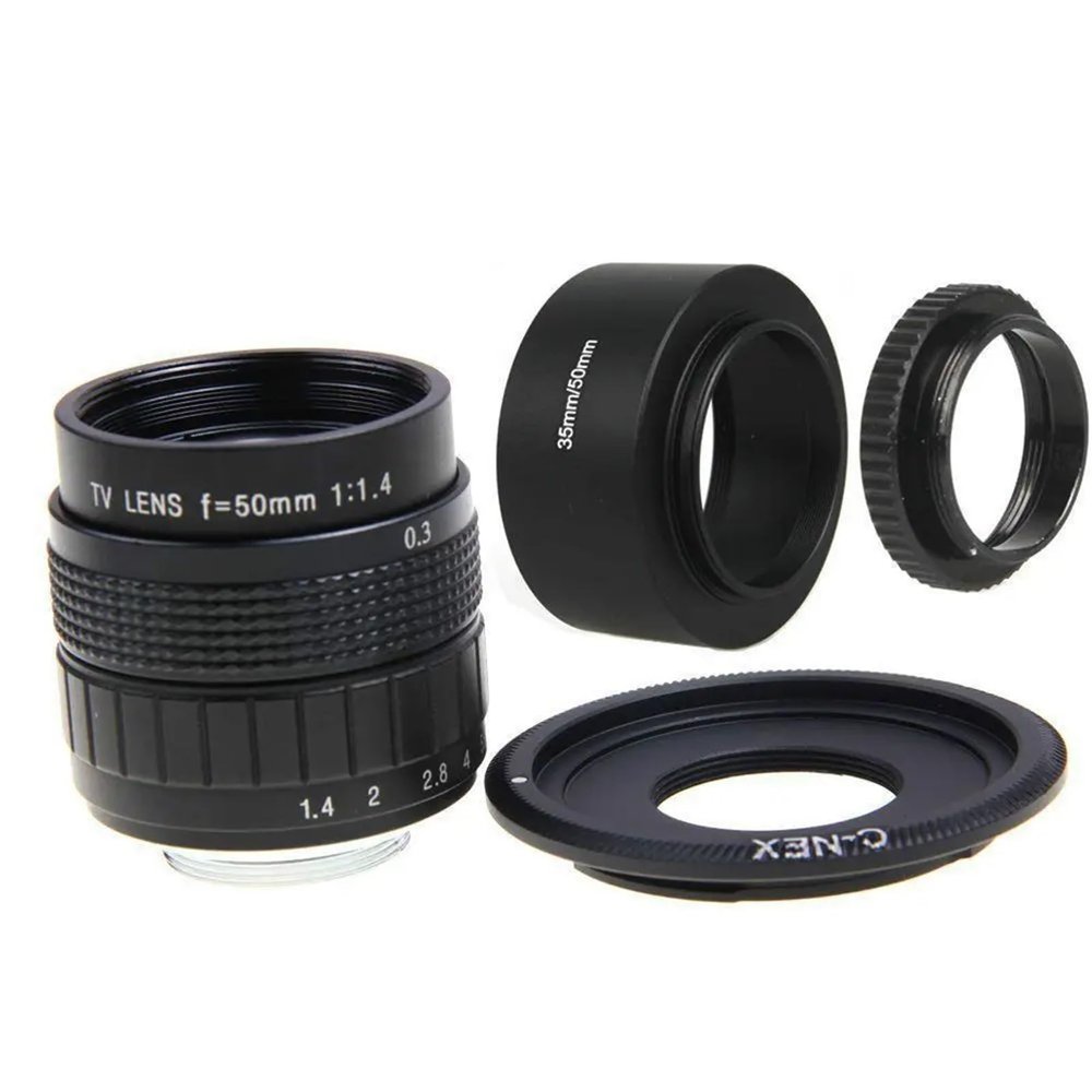 50mm F1.4 Lens +C Mount +Lens Hood + Macro Ring for Sony E Mount NEX3 NEX6 NEX7 NEX-5R A6600 A6500 A6300 A6000 A5000 Excellent