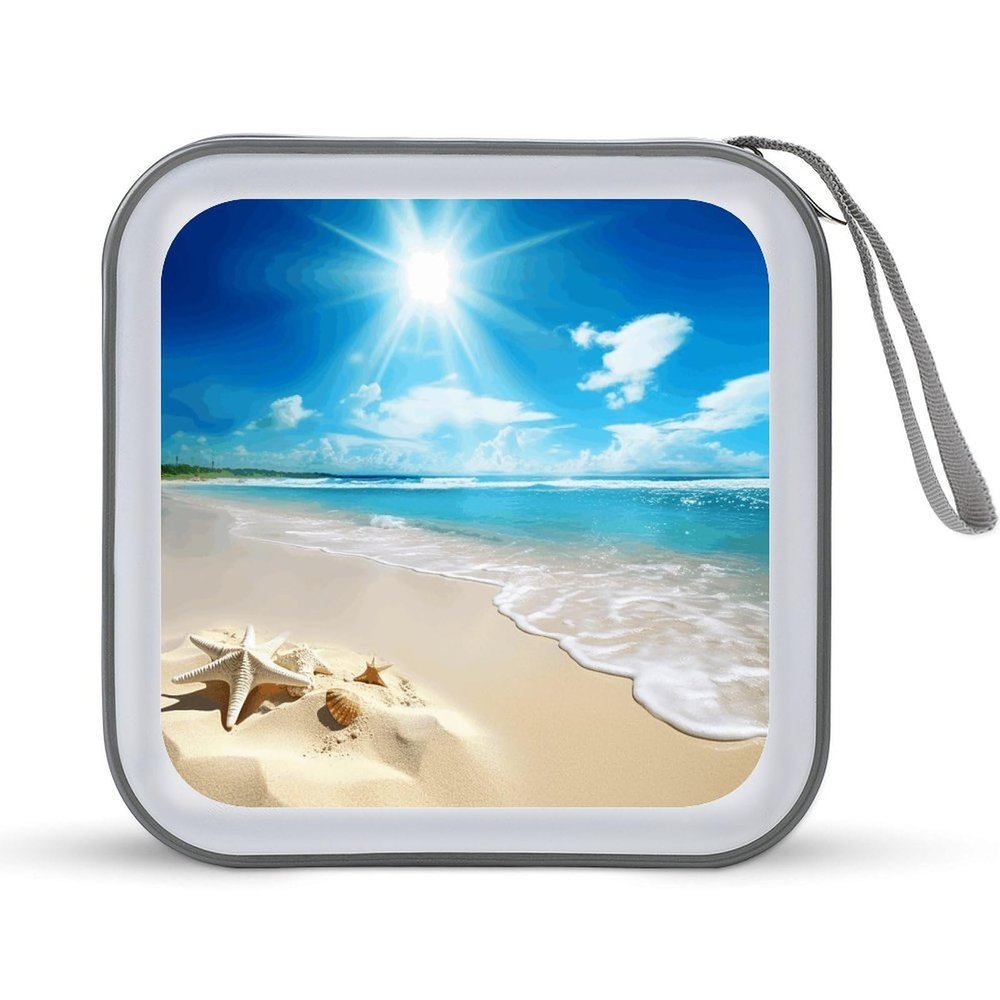 VstaDank Bright Sunshine Summer Beach CD Case Binder for Travel Car DVD Storage Case DVD Storage Bag with Handles Cover CD Storage Binder for Blu-ray Movie Music Audio Disks 40 Disc Units