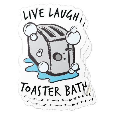 101SignCity 1.5" x 2" Live Laugh Toaster Bath Vinyl Sticker (3PK), Dark Humor Parody Decal, Waterproof Self-Adhesive Mini Sticker for Laptop, Bottle & Phone Case