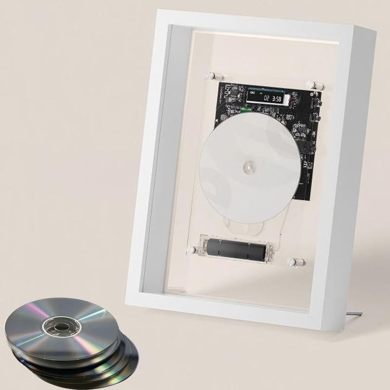 zxmeimm Retro Music Photo Frame CD Player, Professional-Grade CD, Dual-Purpose Wall-Mount/Desktop Design, Requires External Speakers, Digital Display & Remote,CD not Included White